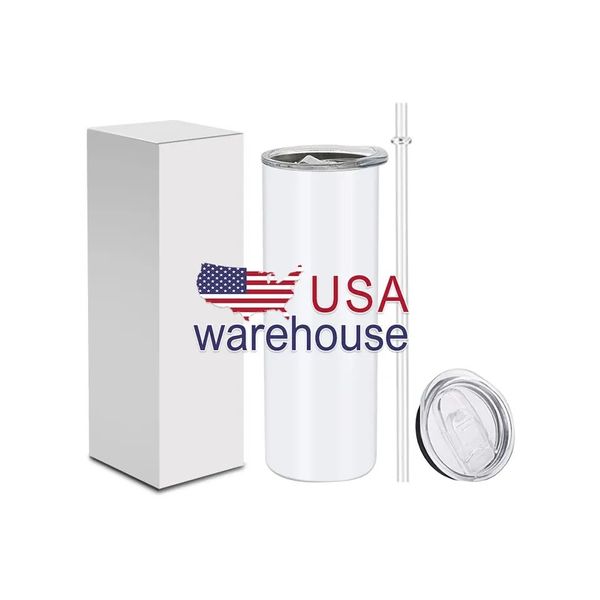 Stock USA Bottiglie d'acqua per sublimazione da 20 once vuote Tazze da viaggio isolate in acciaio inossidabile bianco Bicchieri isolati Thermos Bicchieri da bere 1215