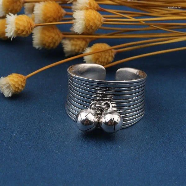 Anéis de cluster S925 Pure Silver Archaize Thai Bells Anel de Abertura Modelo Feminino