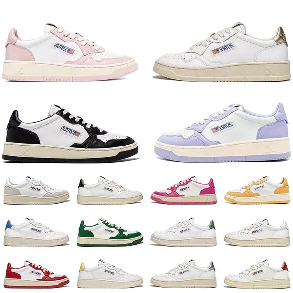 Stilista Scarpe da corsa Autries Medaglia Sneakers Azione Pelle bicolore Pelle scamosciata Bassa USA Uomo Donna Bianco Rosa Bianco Argento Rosso Bianco Scarpe da ginnastica casual da esterno