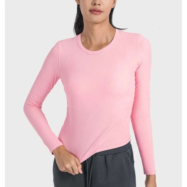 Lu Lu Align Camiseta feminina Yogas All It Takes com nervuras Magro Elástico Esportes Manga Longa Camiseta Feminina Yoga Respirável Secagem Rápida Correndo Camisa Fitness Top Lemons LL Exerci