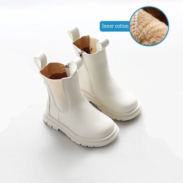 Stiefel Größe 21-30 Kinder Frühling Winter Chelsea Schuhe Dicker Boden Wasserdichte weiße Baumwollstiefel Britischer Stil Mädchen Kleinkind Kurze Stiefel 231215