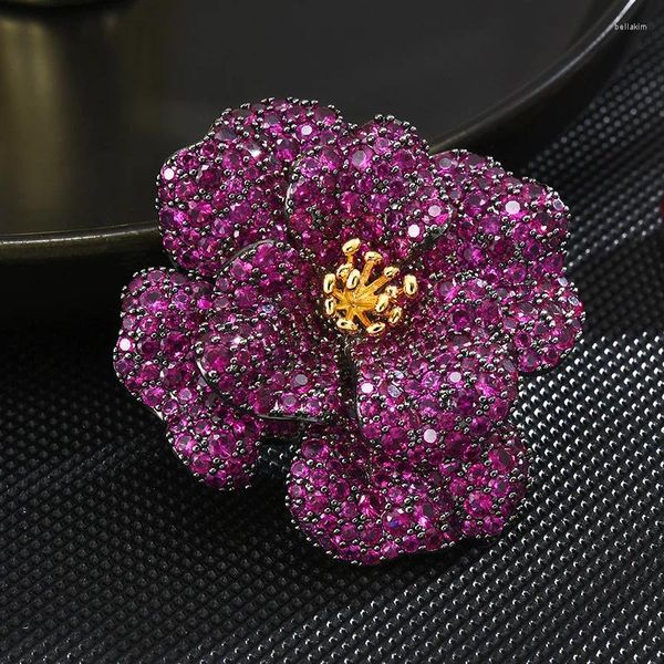 Broches SUYU Outono Broche de Cobre Feminino Requintado e Elegante Temperamento Estilo Flor Roxa