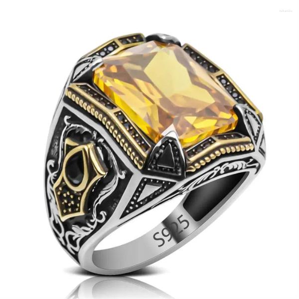 Cluster-Ringe, echter 925-Zirkonia-Stein, türkisches Design, für Herren, Vintage-Stil, handgefertigter Ring aus Sterlingsilber