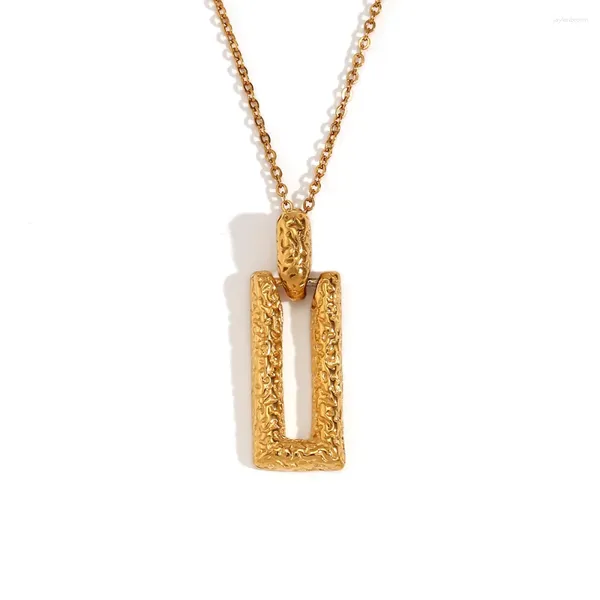 Collane con ciondolo Gioielli alla moda placcati in oro PVD Collana rettangolare martellata in acciaio inossidabile antiossidante Accessori donna