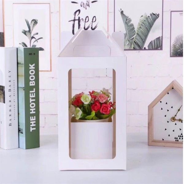 Упаковочные коробки для букетов цветов, подарочная упаковка для цветов, высококачественная прозрачная коробка из ПВХ для ручной переноски, коробка из крафт-бумаги259f