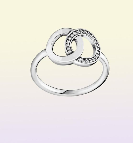 Anello scintillante in argento sterling 925 di nuova marca con cerchi intrecciati per le donne Anelli di nozze Gioielli di moda 23436073579814