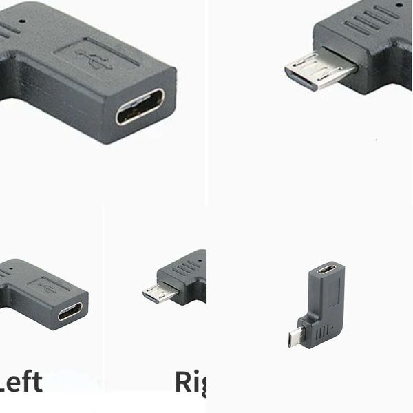 Nuovi adattatori per laptop Caricabatterie 90 angolo Tipo-C femmina a Micro-B Micro maschio USB Caricatore Adattatore cavo dati otg oy