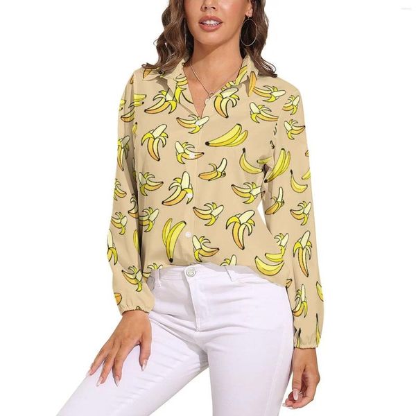 Damesblouses gele bananenblouse met lange mouwen, fruitprint, vintage dames streetwear, oversize shirts, grafische top, cadeau-idee