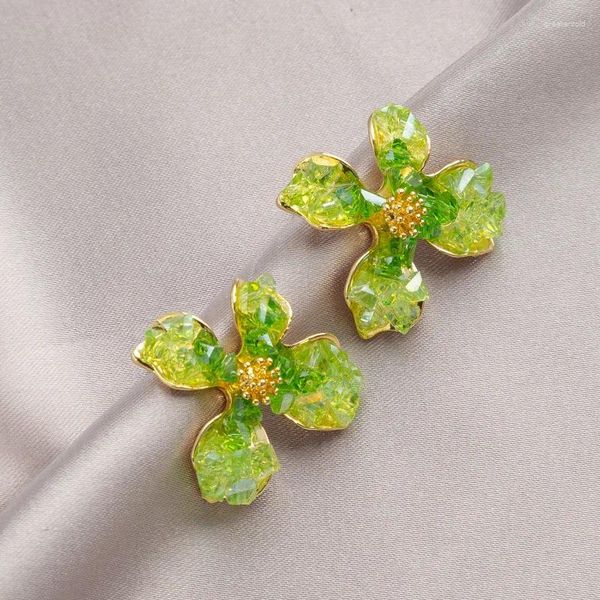 Orecchini a lobo FEEHOW gradiente di cristallo verde a forma di iris per le donne 2023 Design orecchino a fiori gioielli alla moda
