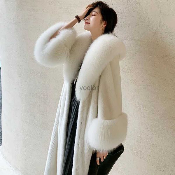 Mulheres para baixo parkas vison casacos de pele de inverno novas roupas grosso longo casaco de pele de raposa gola 6xl tamanho grande branco coatl231215