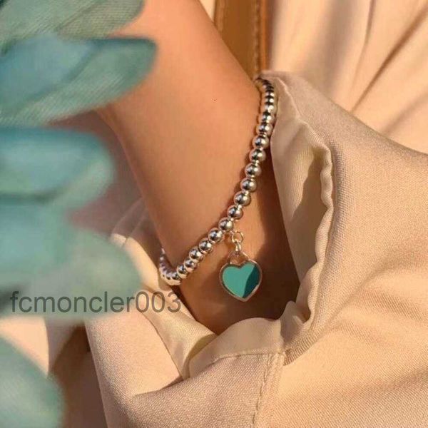 Armband S925 Silber herzförmige Emaille blau rot Buddha Perlen rund Temperament Designer 6K2Y