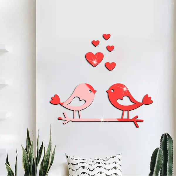 Wandaufkleber 3D-Vögelformen Valentinstag Spiegelaufkleber Acryl Wasserdicht Selbstklebendes Papier Wohnzimmer Muur