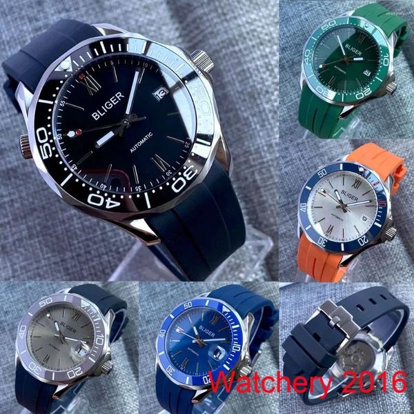 Orologi da polso 41mm Nero Verde Blu Quadrante Vetro zaffiro Acciaio inossidabile Luminoso NH35 Movimento automatico Orologio da uomo Cinturino in caucciù