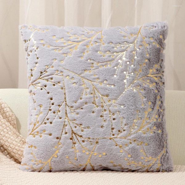 Copricuscino Grigio Arredamento Soggiorno Pelliccia Per Decorativo Morbido 45x45cm Federa Oro Bianco Peluche Divano Stampa