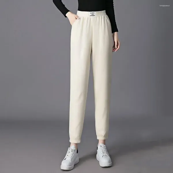 Pantaloni da donna Leggings in pile accoglienti a vita alta in peluche invernali con morbido calore fasciato alla caviglia sul cavallo stile Harem termico per