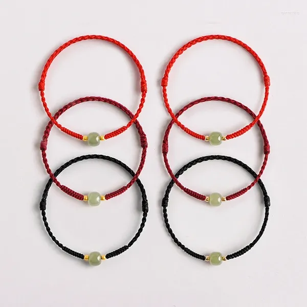 Braccialetti con ciondoli 1PC Bracciale in corda rossa con giada Hetian naturale in stile cinese per le donne Corda intrecciata a mano Accessori freschi e dolci