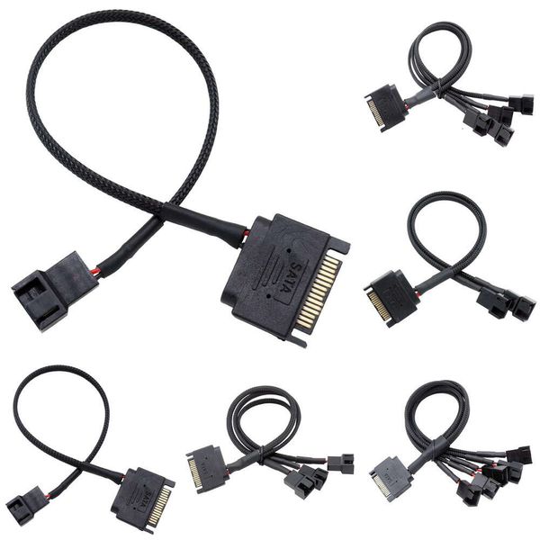 Novos adaptadores para laptop carregadores de manga preta 27 cm refrigerador ventilador divisor cabo de alimentação 12V SATA para conector multiporta 3/4 pinos para computador PC Molex IDE