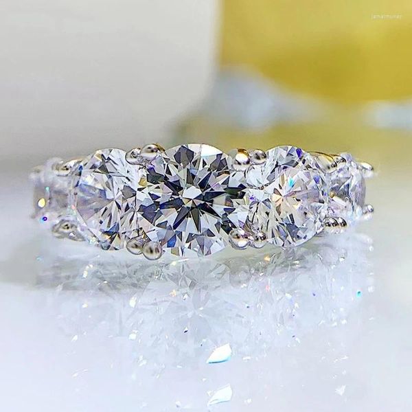 Anéis de cluster 18k banhado 5ct todos moissanite para mulheres 5 pedras espumantes diamante casamento banda s925 prata esterlina jóias gra