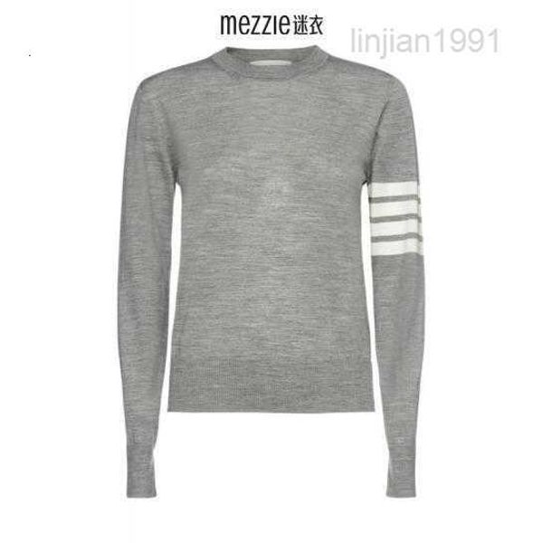 2023 Classico Tom Four Stripes Thom Maglione girocollo a costine a 4 strisce da donna Grigio 42 It