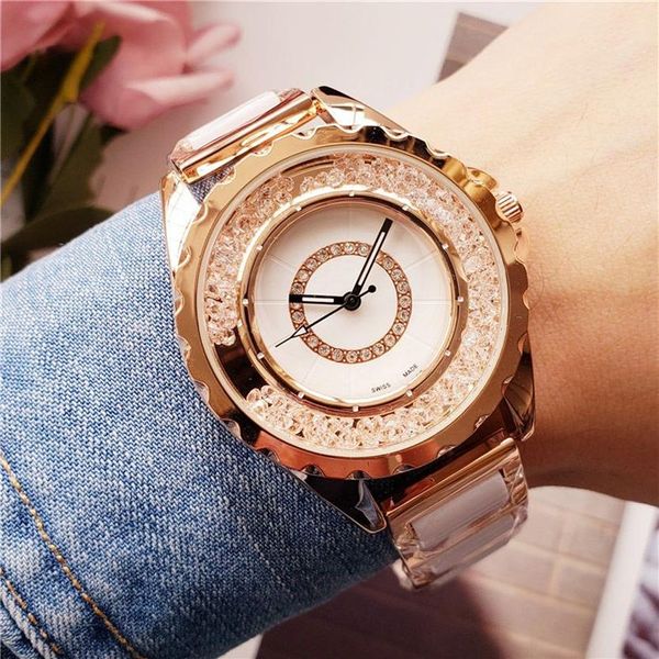 Orologi di marca TOP Orologio da polso al quarzo con cinturino in acciaio e metallo stile cristallo da donna CH32257i