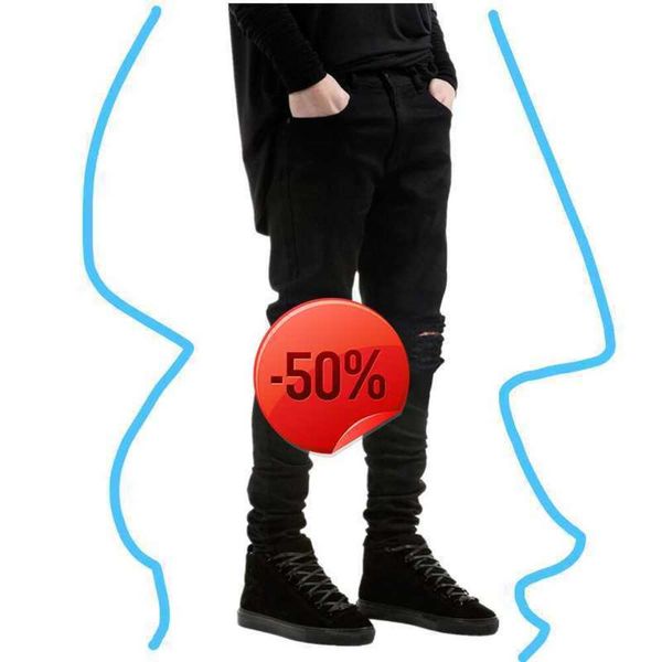 Sconto di Natale ~ 50 di sconto ~ Jeans da uomo neri jeans skinny strappati Stretch Slim west hip hop swag denim pantaloni da motociclista da motociclista Jogger cool man