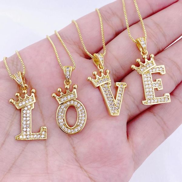 Colares de pingente elegante moda 18k banhado a ouro de tirar o fôlego coroa inicial colar elegante declaração personalizada jóias para