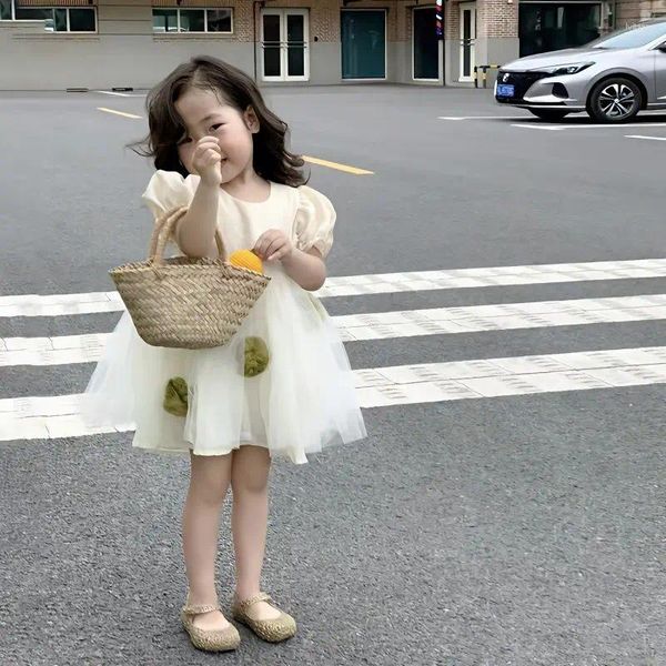 Abiti da ragazza 2023 Summer Mesh Spring Kids Dress Flower Soft Fashion Bello carino dolce design pizzo semplice per ragazze