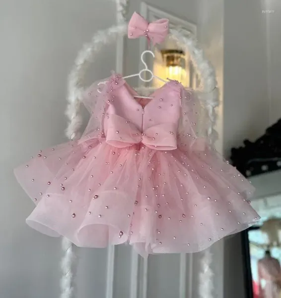 Mädchen Kleider 1-14 Jahre Glitzer Perlen Blume Rosa Kinder Große Schleife Geburtstagsfeier Prinzessin Ballkleid Kommunion Kind Tuch