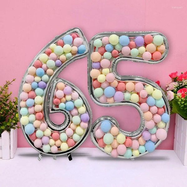 Decoração de festa 1 pc grande 65 polegadas prata quadro digital balão de enchimento diy número ballon para decorações de cenário de aniversário chá de bebê