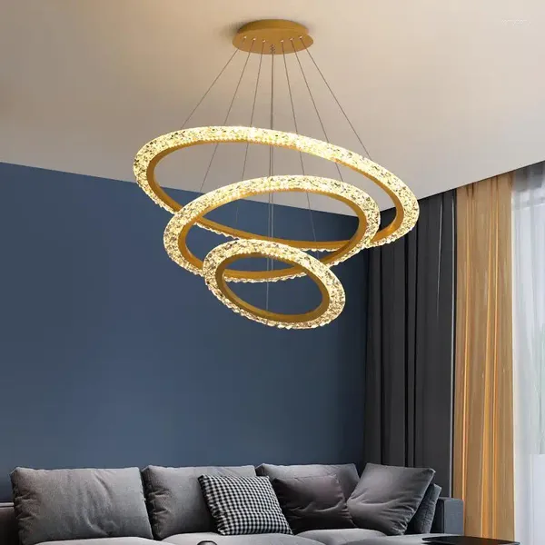 Lustres modernos LED Chandelier Anéis Círculo Teto Pendurado Luzes Pingente Preto Ouro Sala de Jantar Cozinha Iluminação Interior