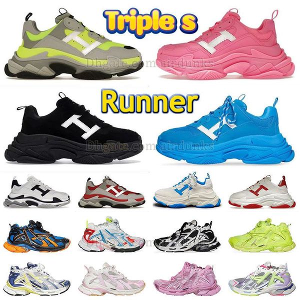 OG Neon 95s Triple S Runner 7.0 Designer Sapatos Frete Grátis Mens Womens Track Runners 77.0 Tripler Rosa Schuhe Tops Barato Balenciaha Preto e Branco Tênis Tênis