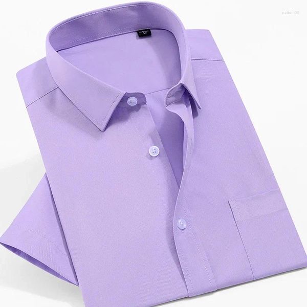 Camisas de vestido masculinas verão não-passar social homens camisa de manga curta sólida roupas masculinas caber negócios de alta qualidade branco