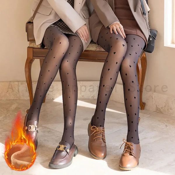 Leggings da donna Collant caldi per le donne Leggings in pile invernali Calze termiche Donna Collant stampato isolante effetto pelle Pantaloni calzino 231215