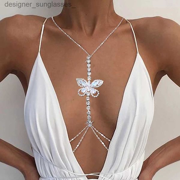 Outros acessórios de moda Stonefans Zircon Borboleta Peito Cadeia Rave Jóias Festival Crystal Outfit Praia Verão Sexy Bra Cadeia Colar Mulheres Roupas L231215