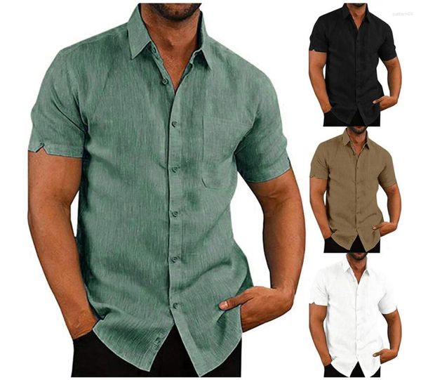 Camicie eleganti da uomo Camicia estiva Casual Lino Manica corta Tinta unita Abbigliamento da lavoro traspirante