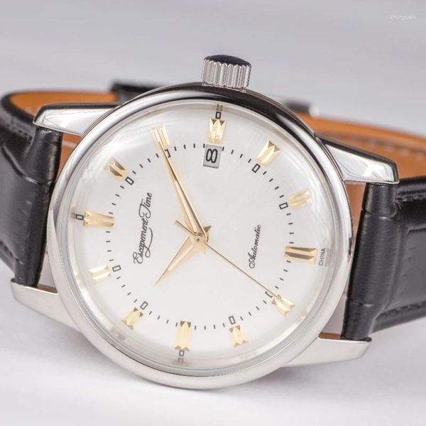 Наручные часы Escapement Time 38 мм Винтажные деловые наручные часы Pt5000 Bauhaus Минималистичный дизайн Автоматический календарь Мужские механические