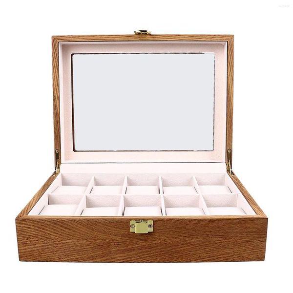 Schmuckbeutel Große Uhrenbox Holz 10 Slots Display Aufbewahrungskoffer mit klarem Deckel für Armband Halskette