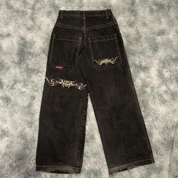 Jeans masculinos y2k hip hop impressão gráfica gótico preto baggy retro calças homens mulheres streetwear cintura alta calças de perna larga