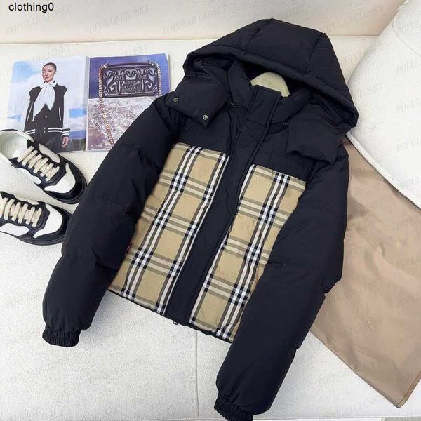 Casacos masculinos duplo lado para baixo luxo mulheres inverno curto parka clássico check stripe outwear casacos designer com capuz ab desgaste moda diferente icby