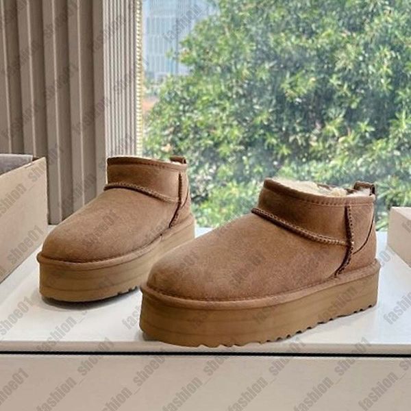 Tasarımcı Tazz Terlik Tasman Slipper Classic Ultra Mini Platform Boot Kadın Hardal Tohum Kestan Slip-On Petites Süet Yün Karışımı Logo 01