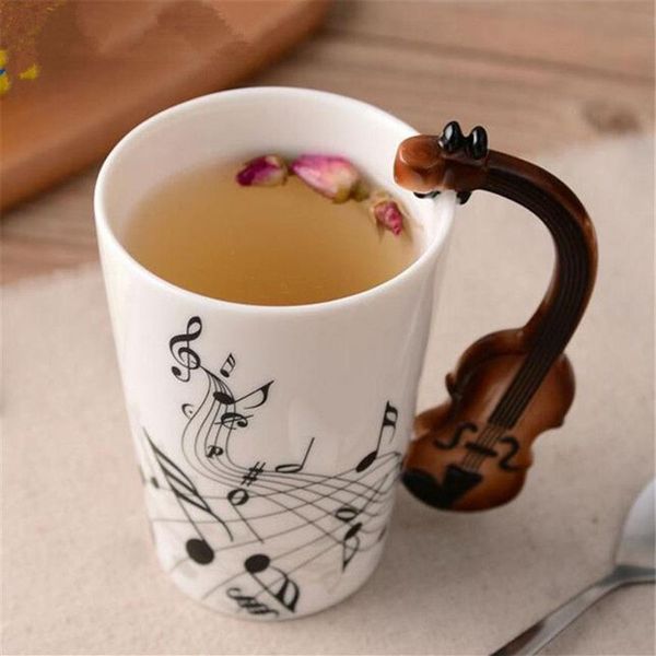 Música creativa estilo violín guitarra Taza de cerámica café té leche tazas con asa taza de café regalos novedosos Preference2169