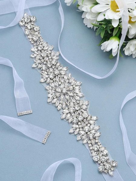 Cinture 1 pezzo da donna in lega d'argento nastro di raso applique di diamanti cintura da sposa gioielli da sposa adatti all'uso