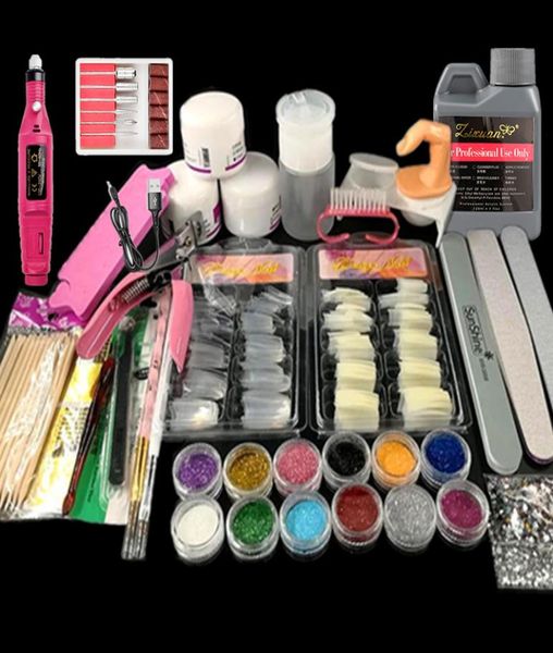 Set acrilico completo con polvere acrilica Set liquido 120ML per kit di estensione per unghie manicure Kit di strumenti per glitter per unghie8730828