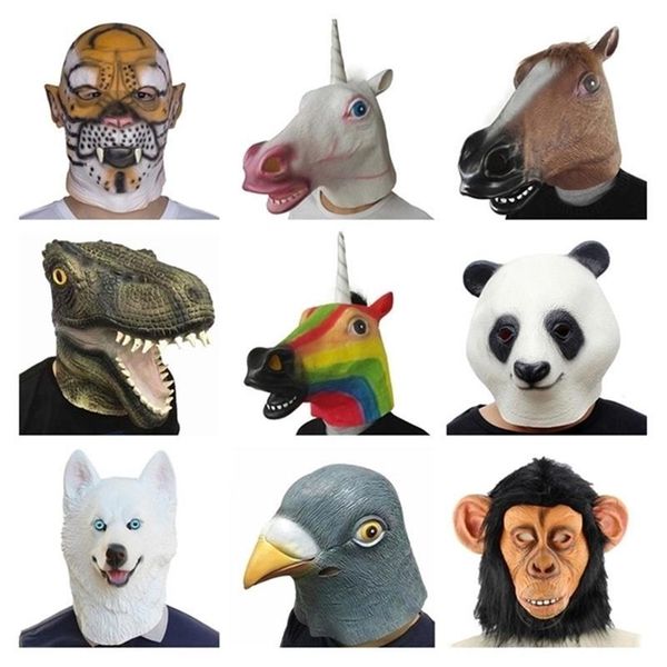 Жуткая лошадь, тигр, единорог, собака, резиновая маска для животных, латексная вечеринка, панда, маска для животных, детская вечеринка, Хэллоуин, маскарадная маска, смешно Y2001032689