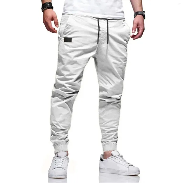 Calças masculinas moda casual meados de cintura lápis calça sólida bolso comprimento total 8 simples sarja estiramento chinos homens