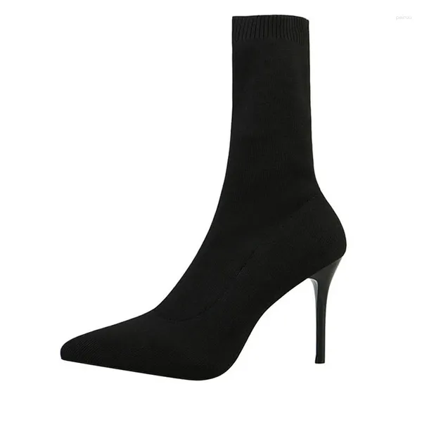 Модельные туфли, сексуальные сапоги-носки, вязаные эластичные женские туфли на высоком каблуке, мода 2023, весна-осень, женский размер 42
