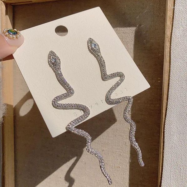Baumeln Ohrringe Kristall Übertrieben Tier Lange Mode Silber Farbe Schlange Tropfen Ohrring Für Frauen frauen Sexy Party Schmuck