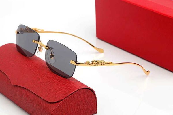 Nova Tendência Designer Óculos De Sol Moda Sem Moldura De Metal Leopardo Meia-Frame De Metal Transparente Óculos Ópticos Design Quadro Masculino Caixa De Presente