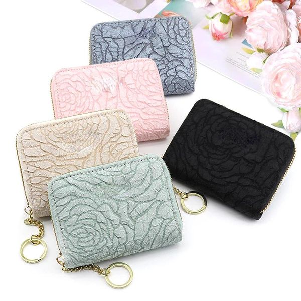 Titulares de cartão coreano moda floral meninas mulheres de alta qualidade carteira chaveiros moeda bolsas id crachá titular bonito saco