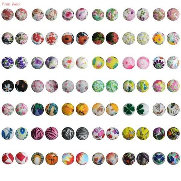 Massaggiagengive Giocattoli 50 pz Perle di Silicone 15mm Rotondo Tie Dye Stampa Leopardo Baby Massaggiagengive Un Trasporto per Ciuccio Catena Molare Accessori 231215